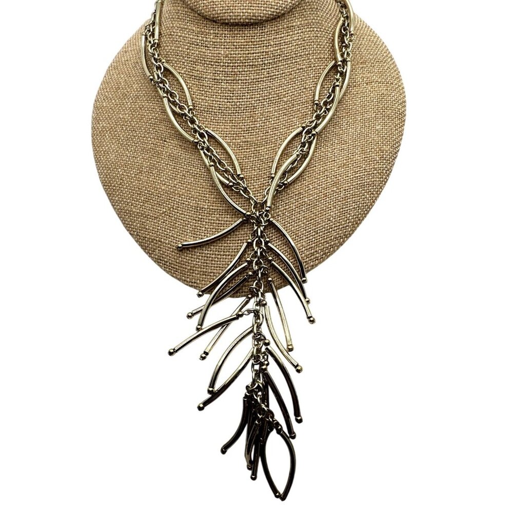 Boho Chic Fringe Y-Drop Necklace Silver Tone Cascading Coastal Cowgirl Tribal